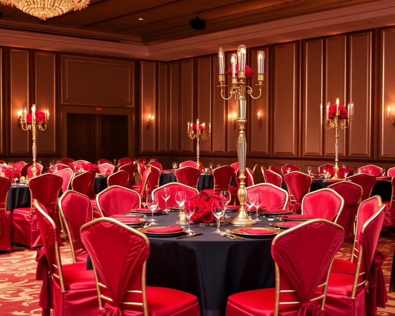 Luxury red and white wedding reception décor